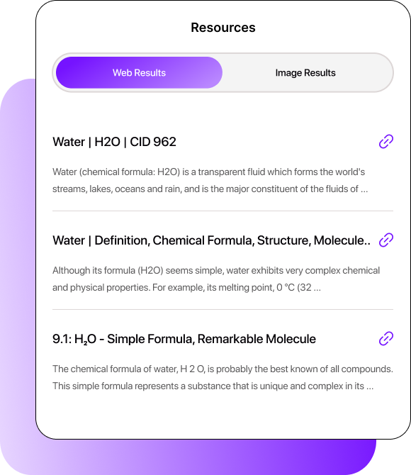 Smodin graphic displaying a "Resources" panel with web results on cells as an example, with a toggle for image results.